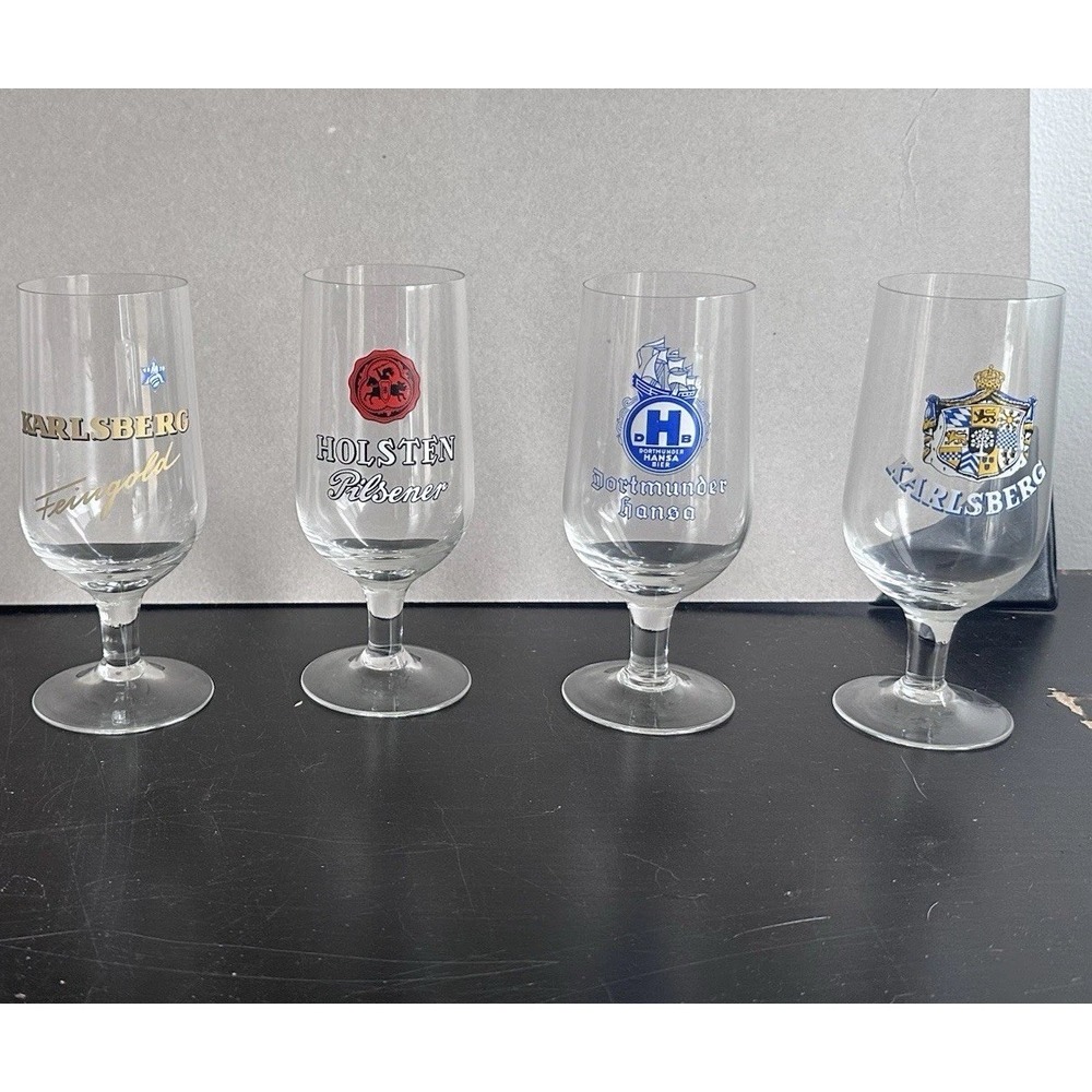 Vintage Retro European Beer Glasses, Lot Of 4 Holsten, Karlsberg